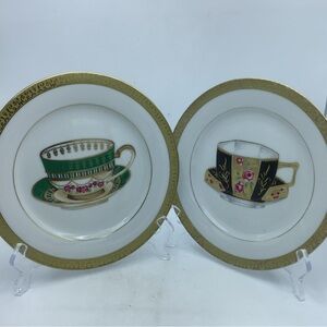 Two Vintage Royal Gallery Gold Buffet Tea Cup 8 1/4” Plates